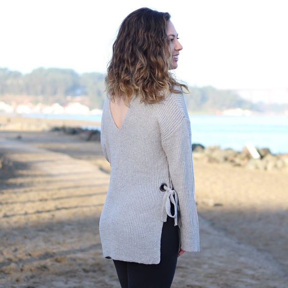 Lush Gray Tie Side Sweater Knit - Picture 5 of 6
